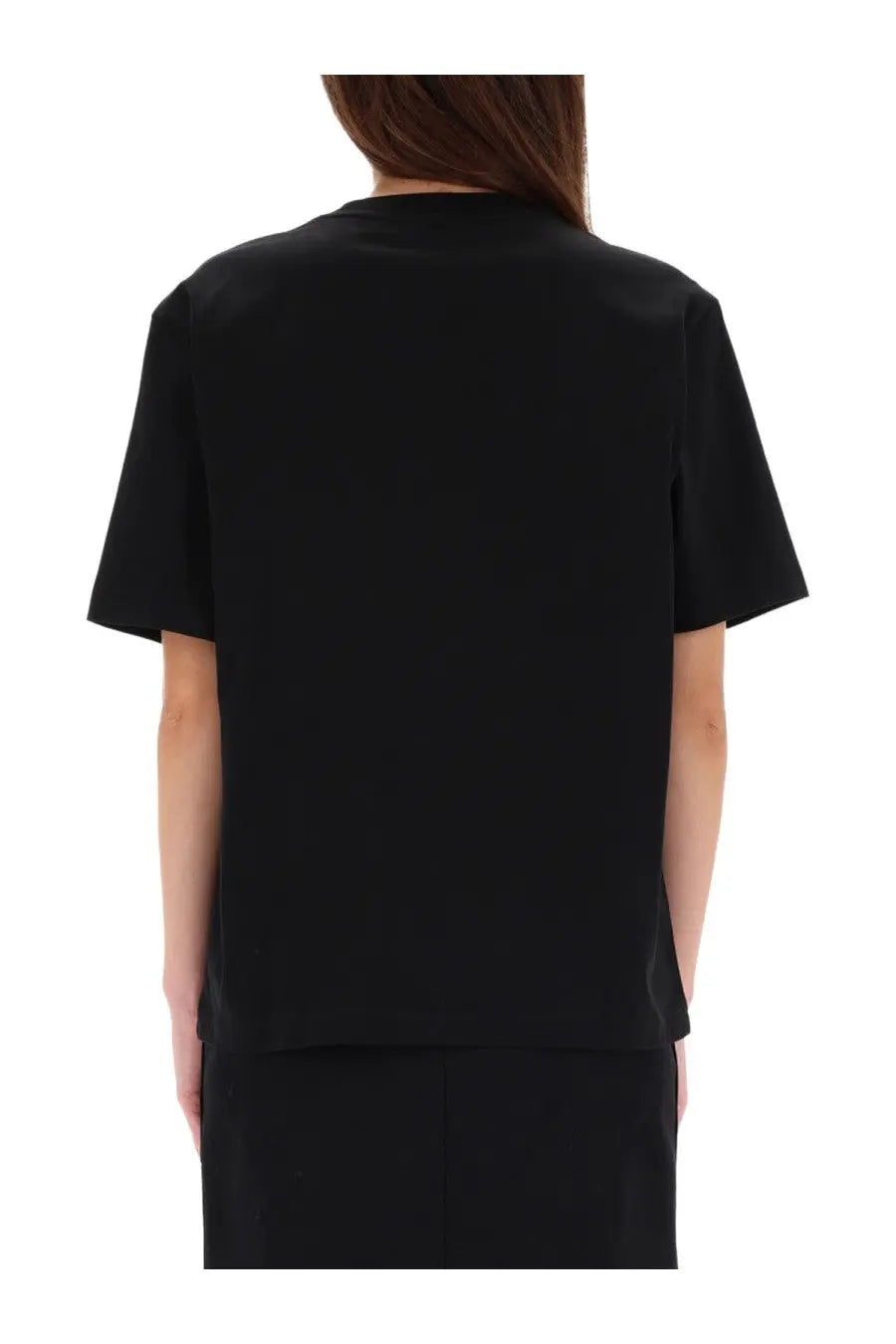 Lacoste women’s black short-sleeved shirt featuring a simple minimalist design perfect for casual wear