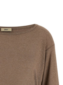 Herno Lamé and Sequin Yarn Sweater Brown