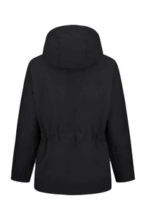 Laminar men’s crinkle metallic parka black with a black hooded jacket and drawstring waistband front view