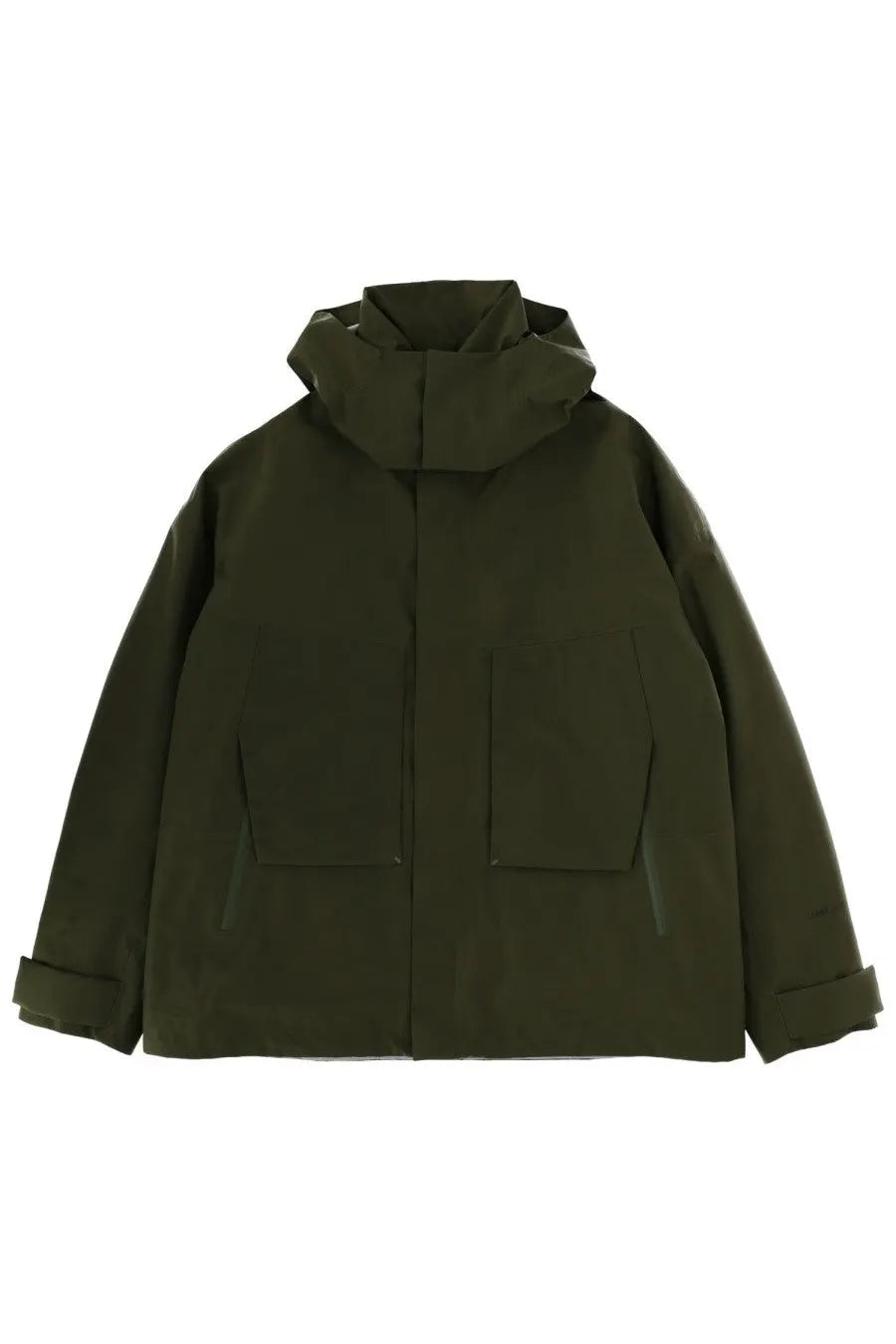 Laminar men’s goretex parka green olive green hooded jacket with sleek minimalist design and two front pockets