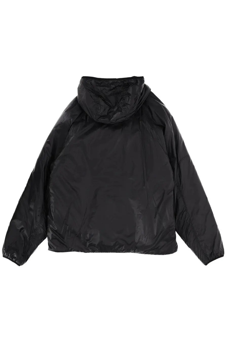 Laminar men’s black hooded puffer jacket with shiny water-resistant fabric and insulated warmth