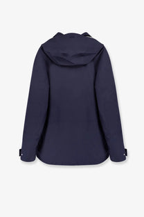 Laminar men’s waterproof jacket black in dark navy blue with hood sleek modern design and subtle collar branding