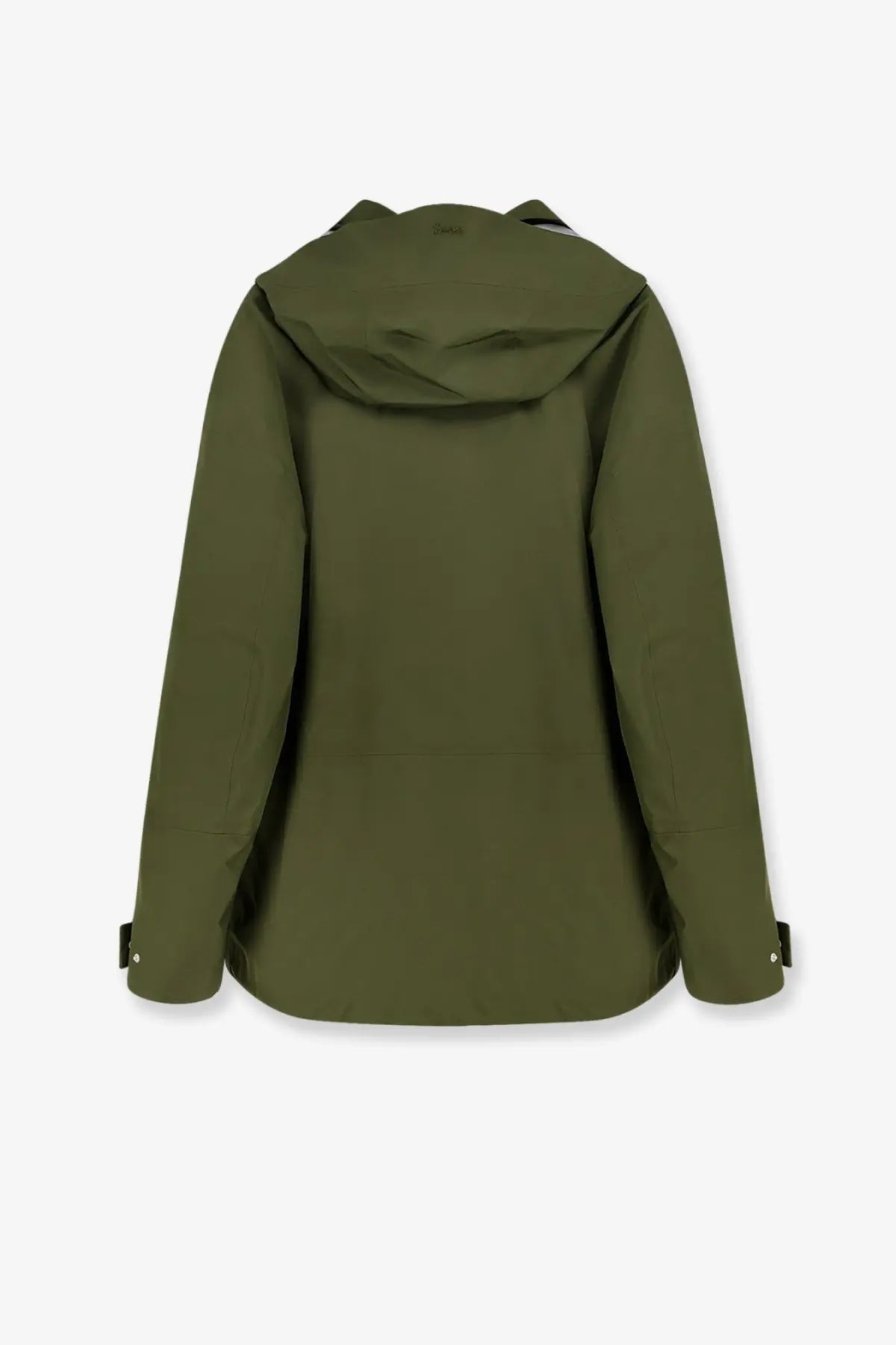 Laminar men’s waterproof olive green hooded jacket with sleek design and adjustable cuffs for outdoor use