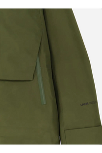 Laminar men’s waterproof olive green tactical jacket with subtle zipper pull and branded logo on sleeve