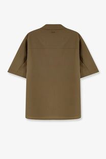 Laminar men’s wool blend shirt green olive green short-sleeved relaxed fit with subtle stitching details