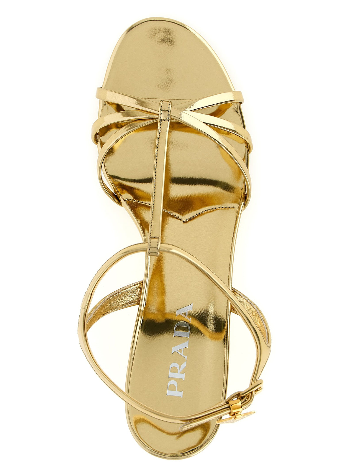 PRADA Laminated Leather Sandals Gold