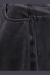 Lamrons women’s balloon fit black denim jeans with faded wash and visible stitching details front view