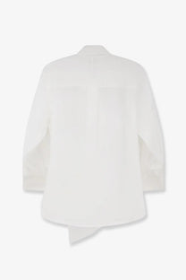 Lamrons women’s cotton shirt white minimalist blouse with relaxed fit long sleeves and asymmetrical hemline
