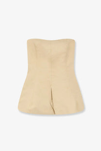 Lamrons women’s beige structured corset top with fitted bodice and flared skirt in cotton and silk blend