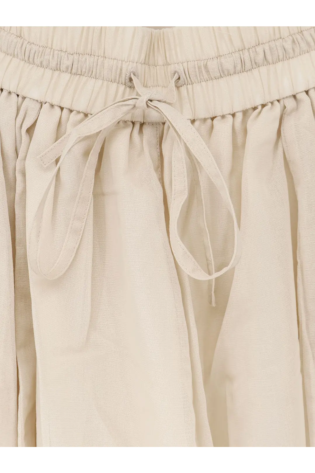 Lamrons women’s cotton trousers beige cream lightweight fabric with elastic waistband and matching drawstring tie
