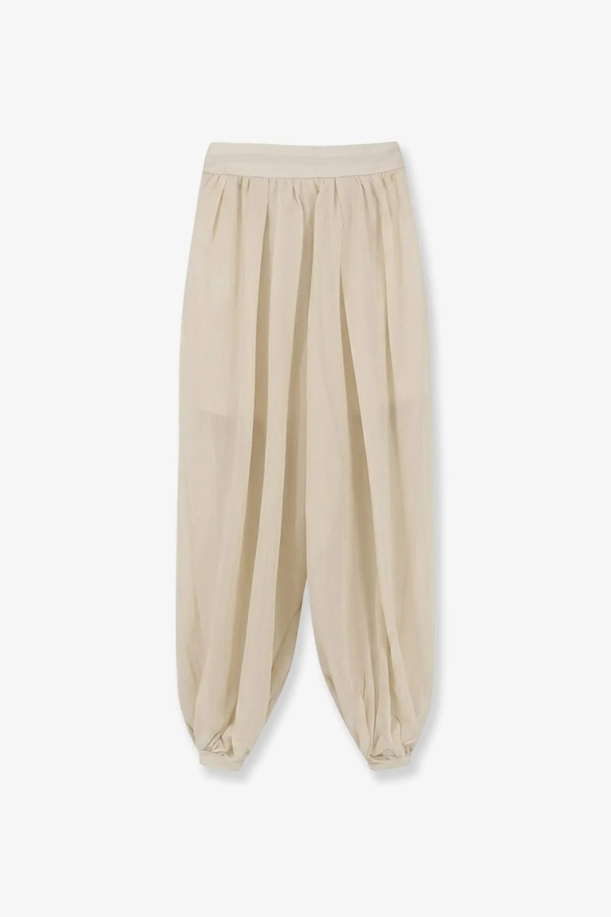 Lamrons women’s cotton trousers beige with flowing fabric, relaxed fit, and elasticated cuffs for comfort
