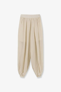 Lamrons women’s cotton trousers beige with flowing fabric, relaxed fit, and elasticated cuffs for comfort