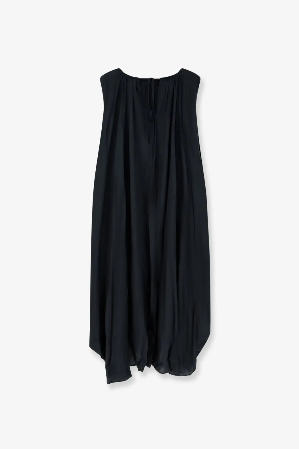 Lamrons women’s black sleeveless dress with gathered neckline made from modal and silk blend fabric