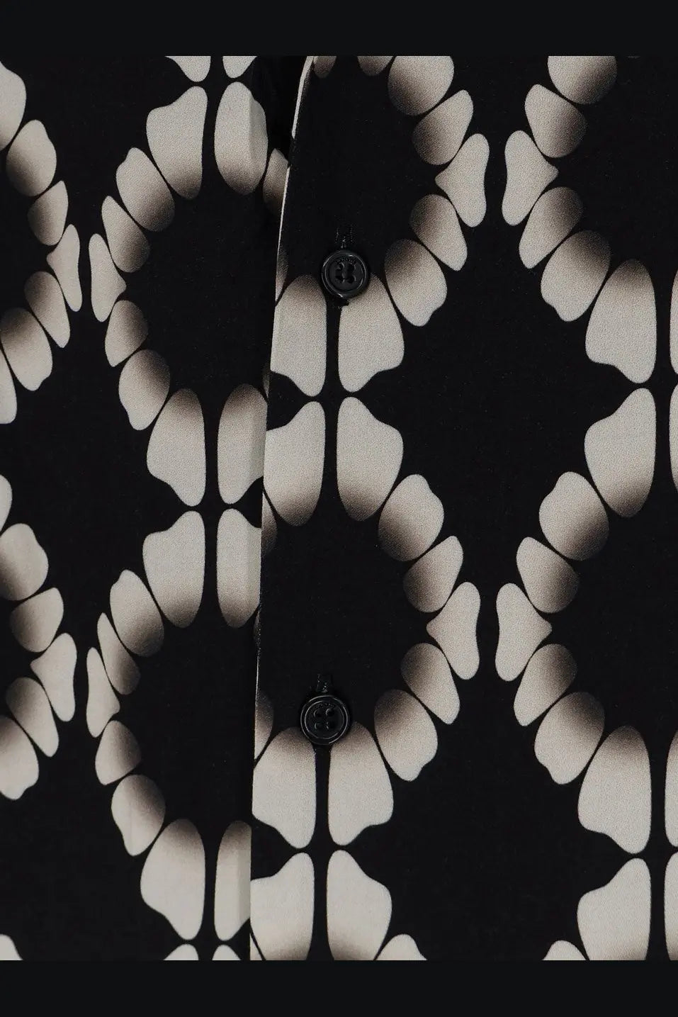 Laneus men’s boxy fit viscose shirt in black with a bold white and gray abstract leaf pattern