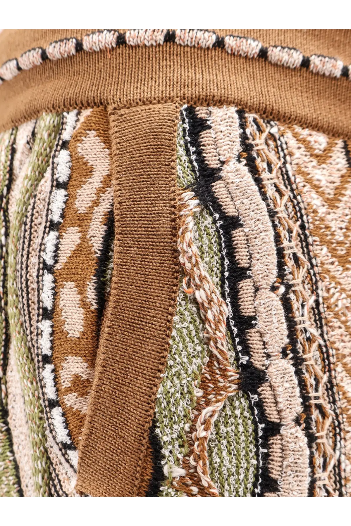 Laneus men’s cotton blend bermuda shorts in brown featuring a textured knit patchwork design with earthy tones