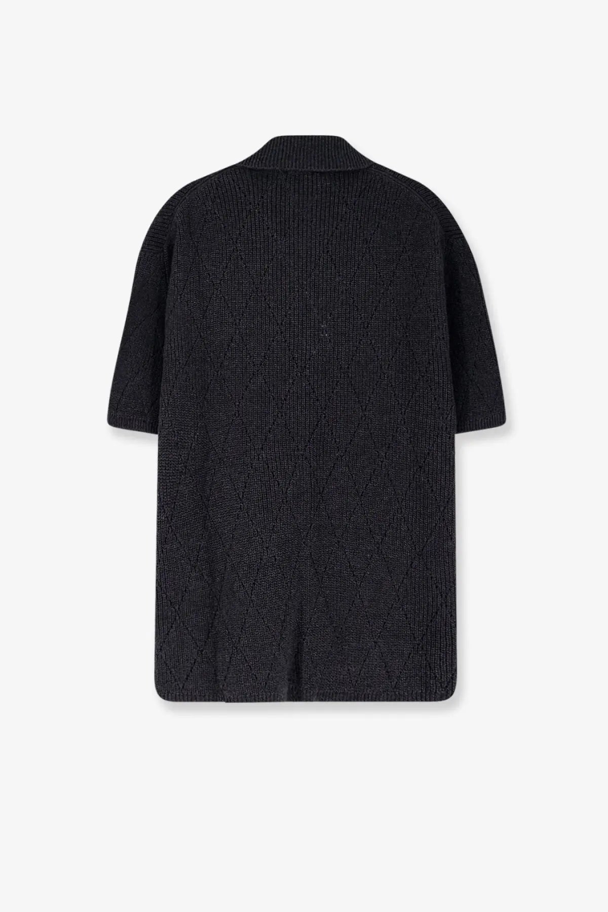 Laneus men’s black cotton shirt featuring a black knitted cardigan with diamond pattern and short sleeves