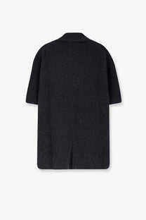 Laneus men’s black cotton shirt featuring a black knitted cardigan with diamond pattern and short sleeves