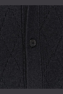 Laneus men’s black cotton shirt featuring a black knitted cardigan with a single black button detail