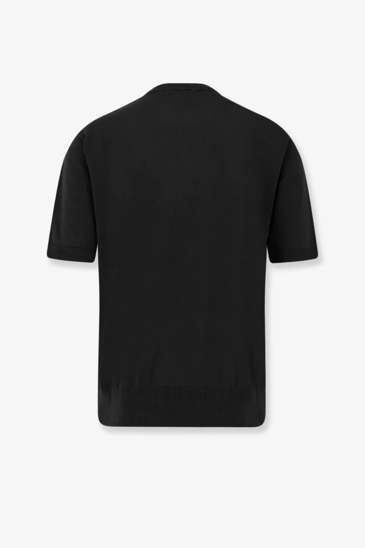 Laneus men’s black cotton sweater with short sleeves ribbed hem and crew neck for casual wear
