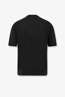 Laneus men’s black cotton sweater with short sleeves ribbed hem and crew neck for casual wear