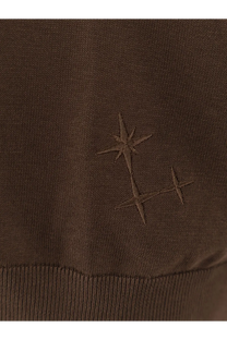 Laneus men’s brown cotton knit sweater with subtle embroidered star motifs front view