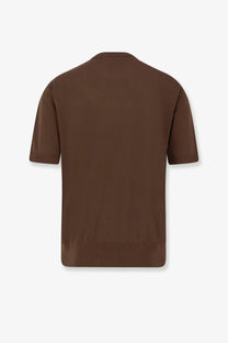 Laneus men’s brown cotton short-sleeved knit tee with ribbed cuffs and hem for casual wear