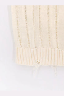 Laneus men’s destroyed effect cotton vest beige featuring a cream-colored ribbed knit sweater with frayed hem