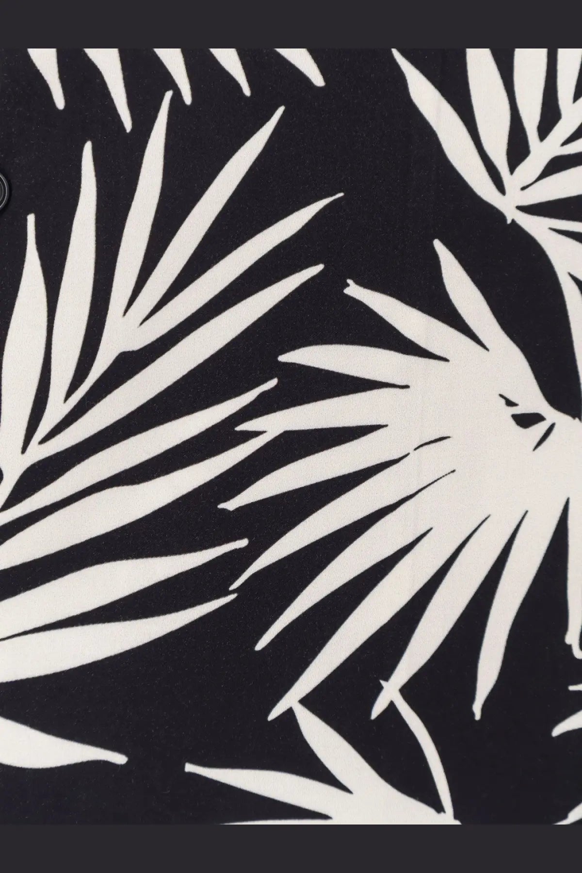 Laneus men’s black viscose shirt with bold white palm leaf print on fabric for stylish casual wear