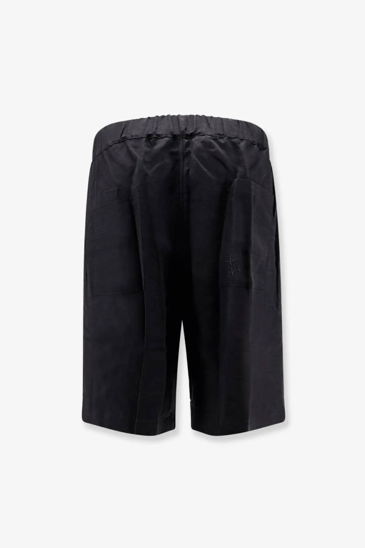 Black laneus men’s bermuda shorts made of viscose and linen with elastic waistband and side pockets