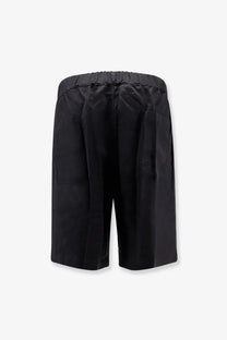 Black laneus men’s bermuda shorts made of viscose and linen with elastic waistband and side pockets