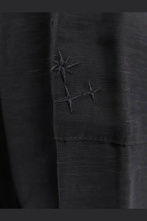 Laneus men’s viscose and linen black bermuda shorts with subtle horizontal texture and embroidered stars