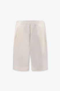 Laneus men’s viscose and linen bermuda shorts in cream with a relaxed fit and elastic waistband