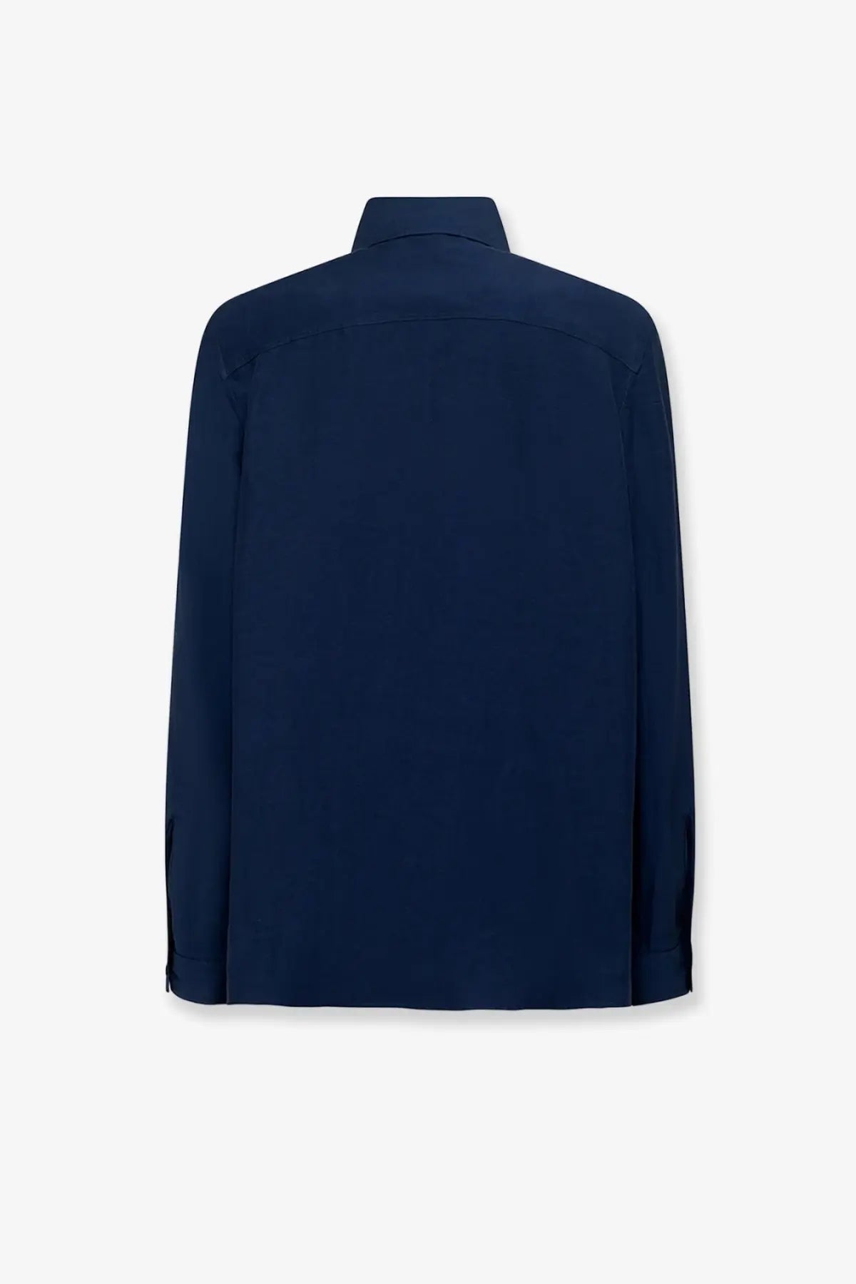 Laneus men’s viscose and linen navy blue dress shirt with a tailored fit and subtle stitching details