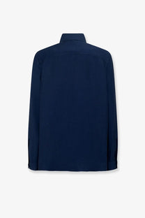 Laneus men’s viscose and linen navy blue dress shirt with a tailored fit and subtle stitching details
