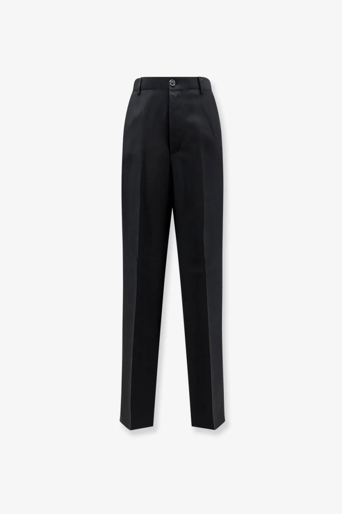 Laneus men’s black tailored trousers in viscose and linen with sleek straight-leg cut and subtle sheen