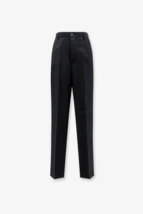 Laneus men’s black tailored trousers in viscose and linen with a sleek straight-leg cut and subtle sheen