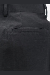 Laneus men’s black textured trousers with subtle woven pattern sleek tailored viscose and linen design