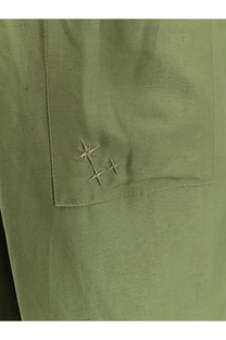 Laneus men’s olive green viscose and linen trousers pocket with delicate beige star embroidery detail