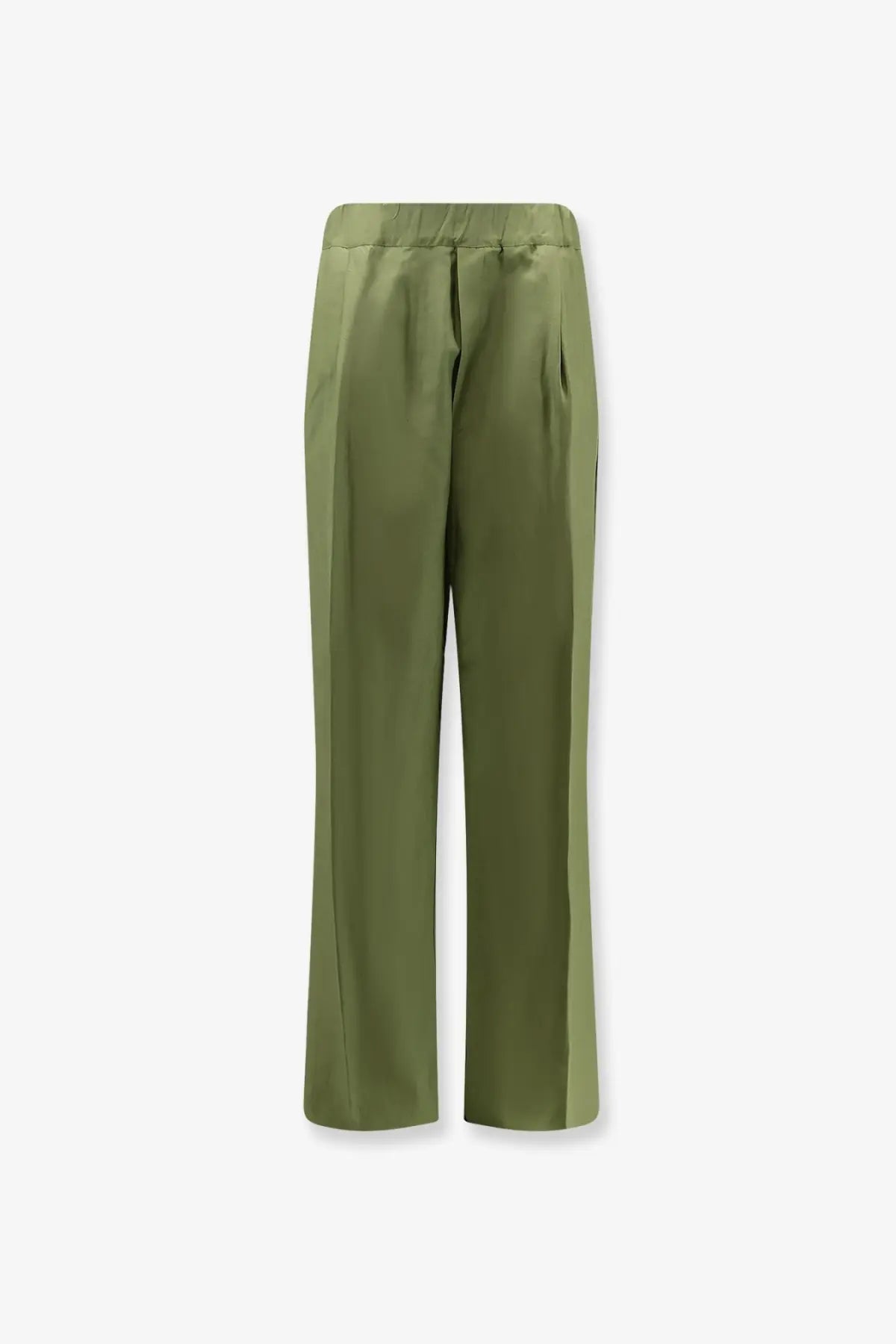 Laneus men’s olive green satin wide-leg trousers made of viscose and linen for stylish comfortable wear