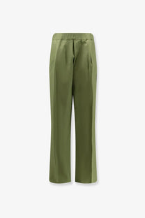 Laneus men’s olive green satin wide-leg trousers made of viscose and linen for stylish comfortable wear