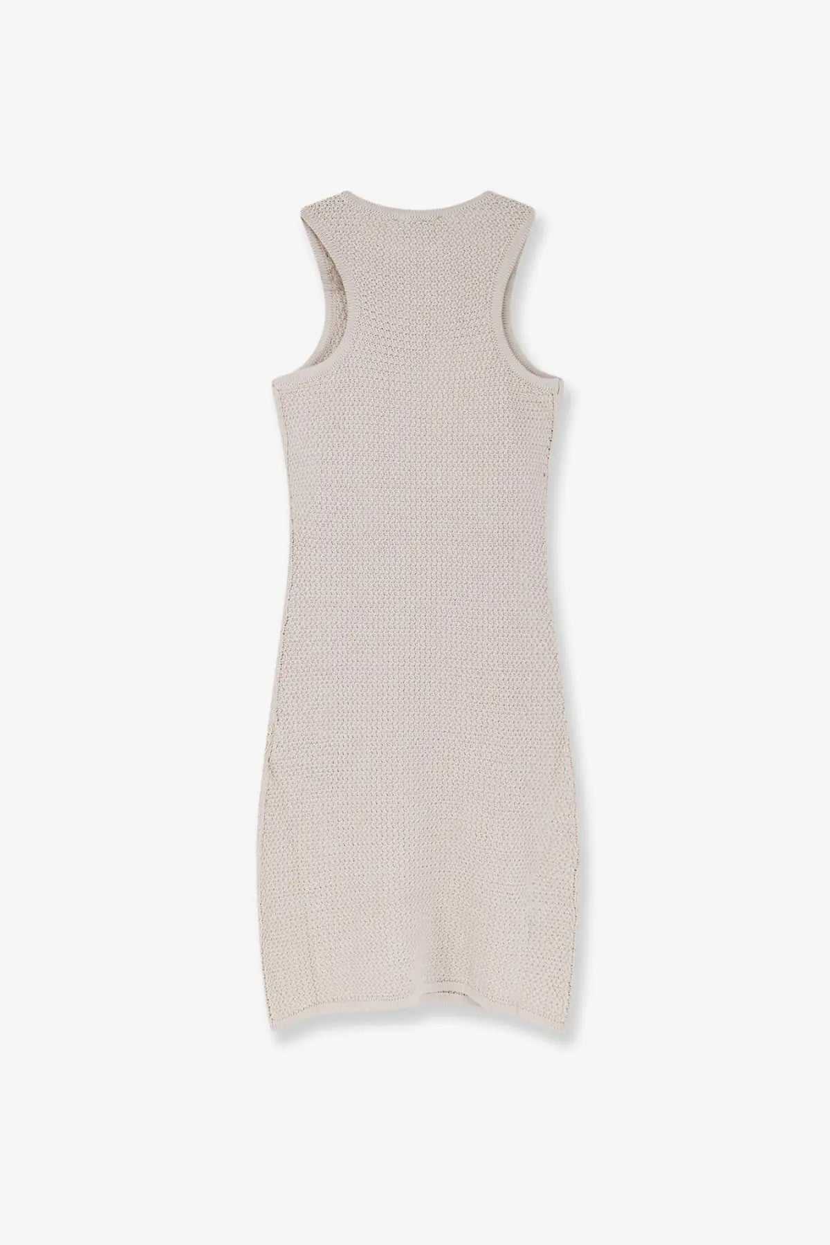 Laneus women’s sleeveless form-fitting beige cotton knit dress with subtle textured pattern