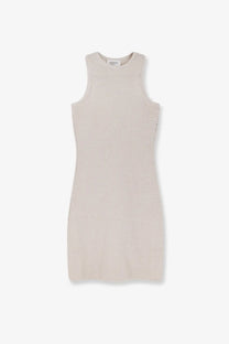 Laneus women’s sleeveless form-fitting cotton dress in soft beige knit with subtle textured pattern