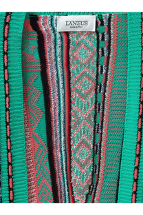Laneus womens multicolor jacquard cotton cardigan with vibrant green red and black geometric knit pattern