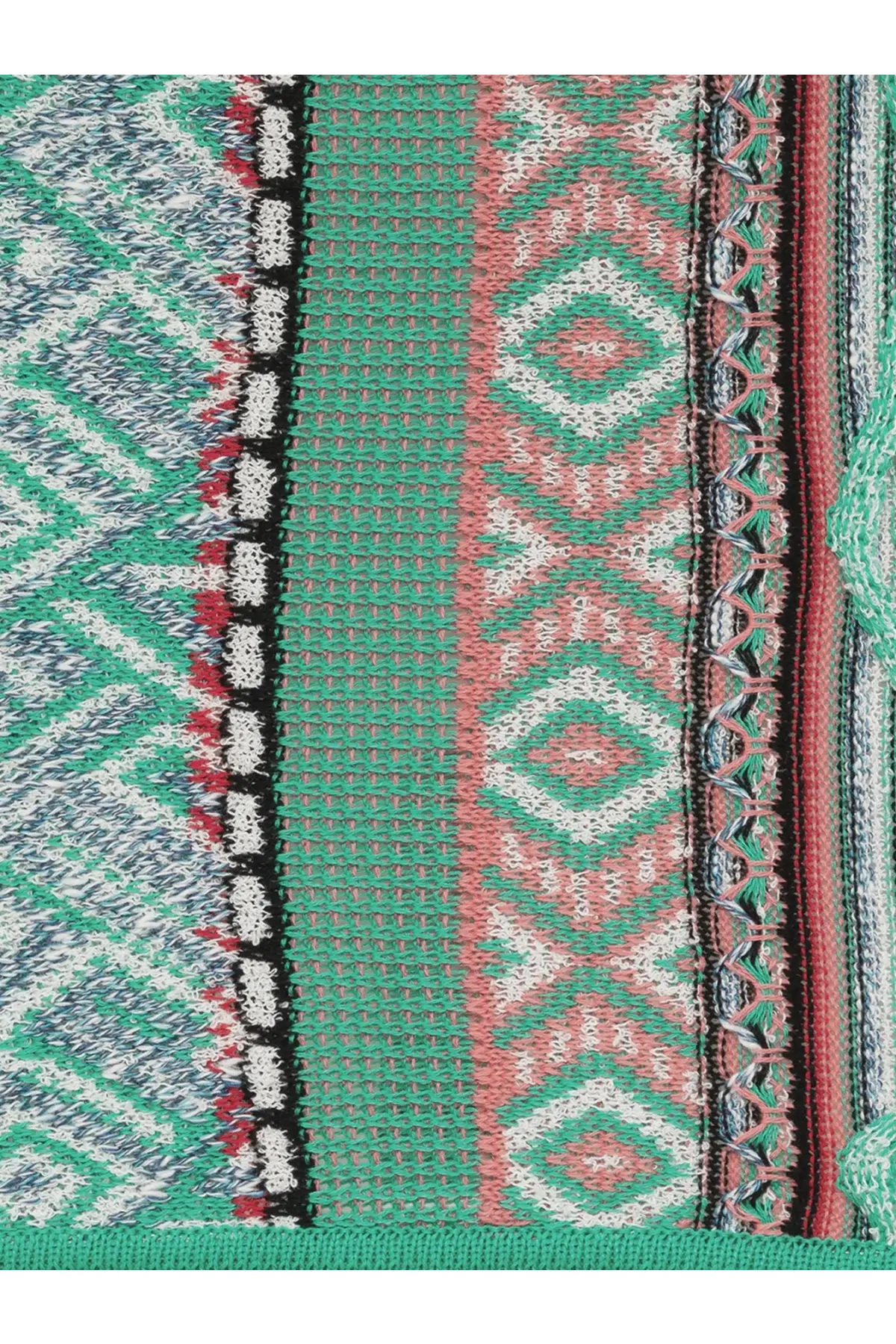 Laneus women’s multicolored cotton skirt green with a vibrant hand-knitted scarf featuring geometric patterns