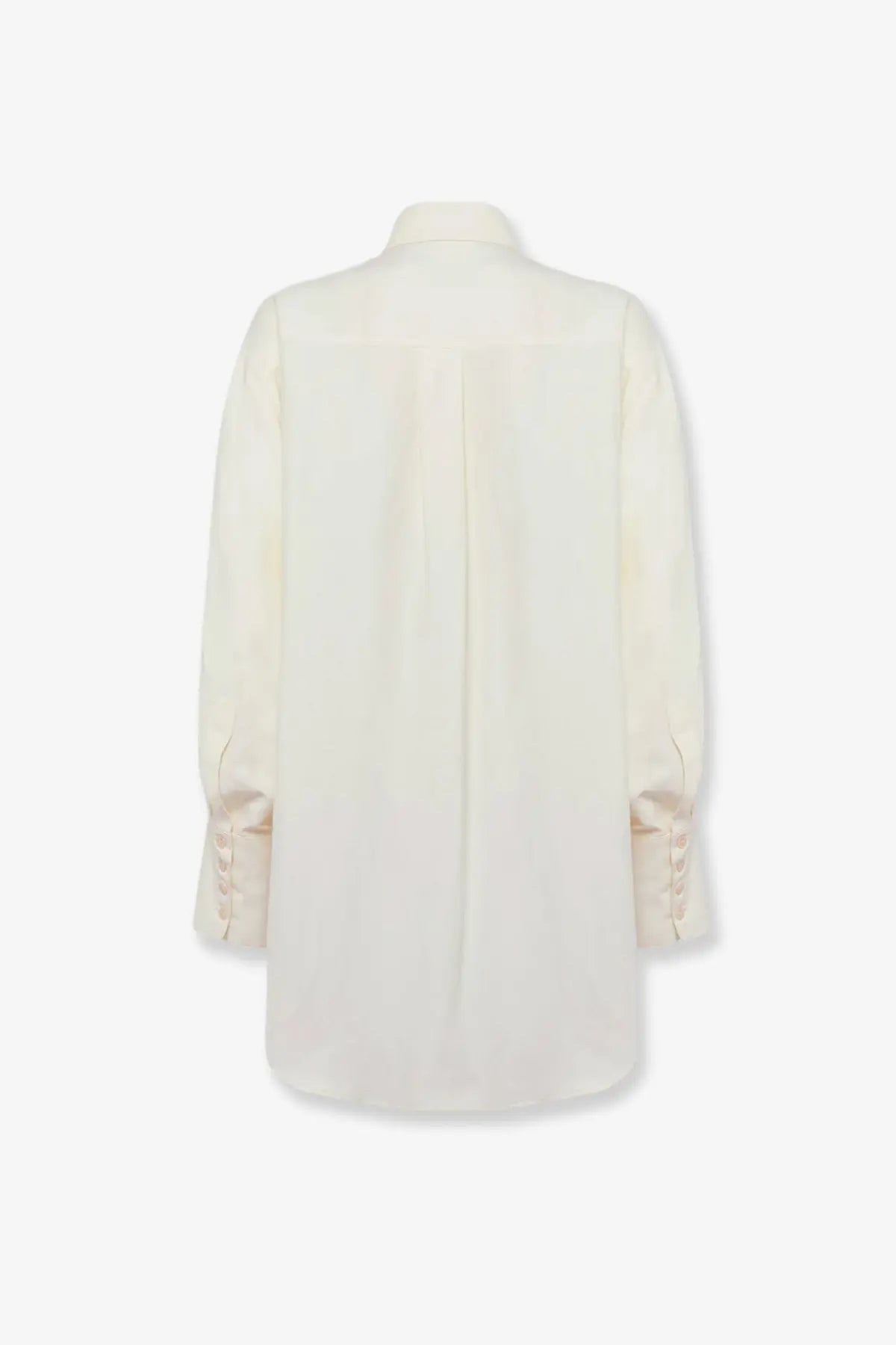 Laneus women’s cream-colored viscose and linen blouse with classic collar and lace-up cuffs long sleeved
