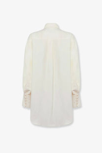 Laneus women’s cream-colored viscose and linen blouse with classic collar and lace-up cuffs long sleeved