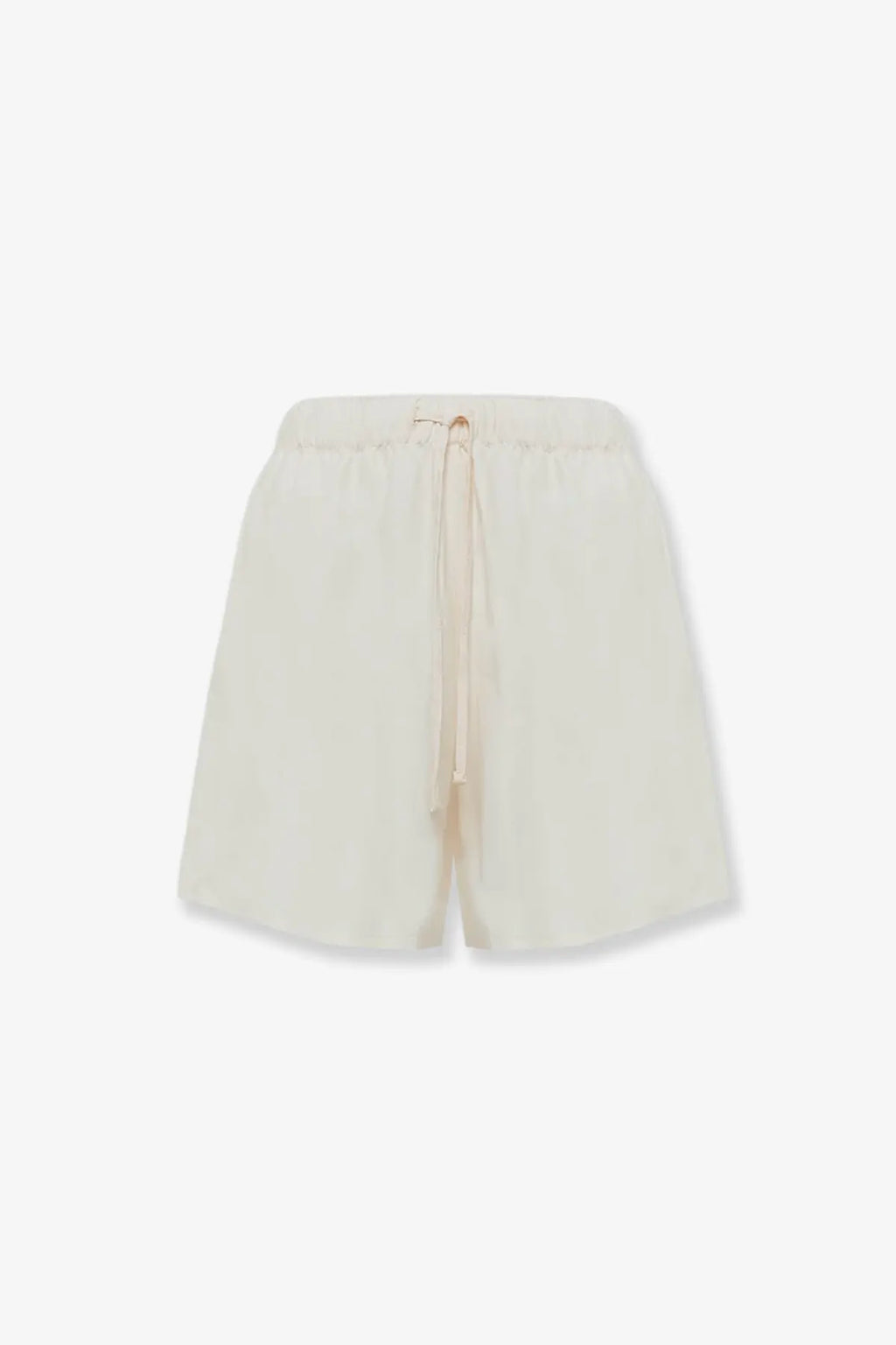 Laneus women’s cream-colored lightweight silk viscose and linen blend Cancun Bermuda shorts with drawstring waistband