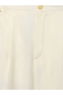 Laneus women’s cream viscose and linen trousers with smooth texture and single gold toned button at waistband