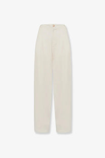 Laneus women’s white viscose and linen trousers cream-colored wide-leg with sleek minimalist design and subtle stitching