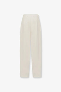 Laneus women’s cream-colored wide-leg trousers in viscose and linen with smooth flowing fabric and subtle waist pleats